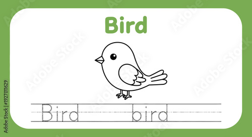 Bird tracing worksheet for kids, handwriting practice