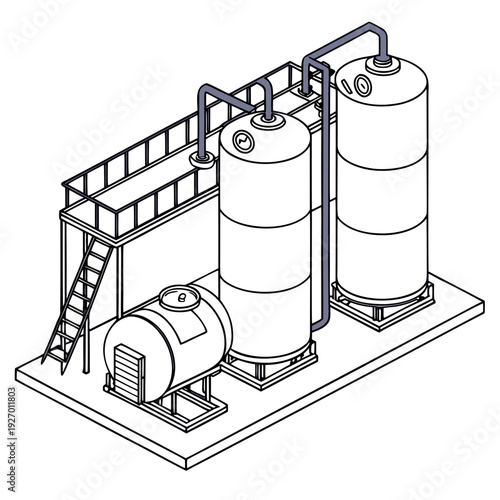 Industrial equipment setup with tanks and machinery