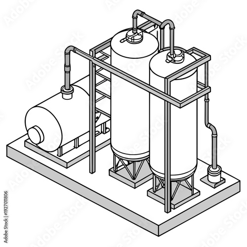 Industrial equipment setup with tanks and pipes