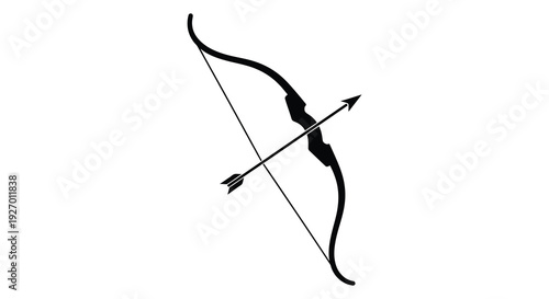 A striking black silhouette of a traditional recurve bow with an arrow elegantly crossing it silhouette high quality