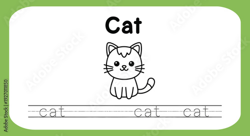 Cat tracing worksheet for kids learning to write