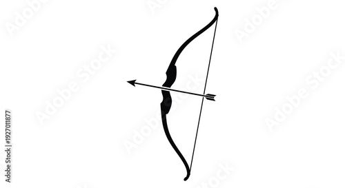 A gracefully curved black bow with an arrow presented as a striking silhouette high quality professional detailed modern