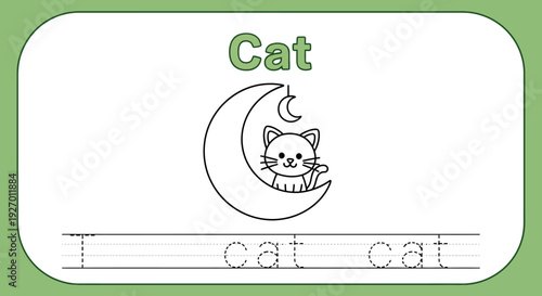 Cat tracing worksheet for kids learning to write
