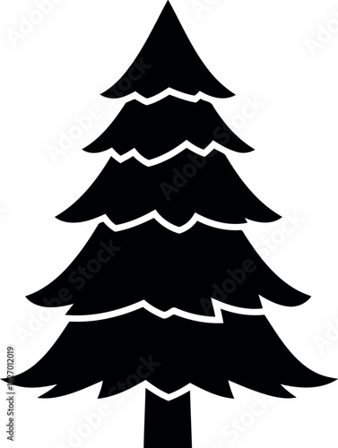 Black Silhouette of Pine Tree Icon Isolated on White Background for Christmas and Nature Design