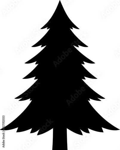 Silhouette of Pine Tree Isolated on White Background for Nature and Holiday Design