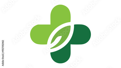Modern logo design featuring a stylized cross with leaf accents in green and teal.