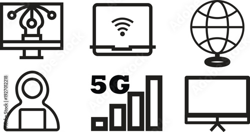 Icons representing 5g technology and global connectivity
