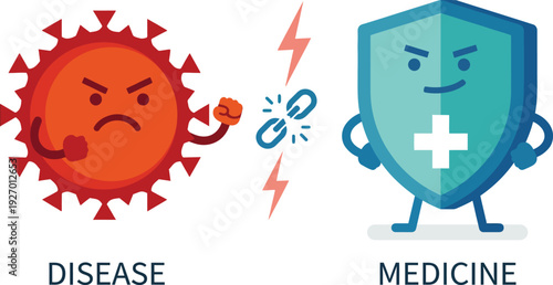 Disease Virus vs Medicine Shield Concept Vector Illustration