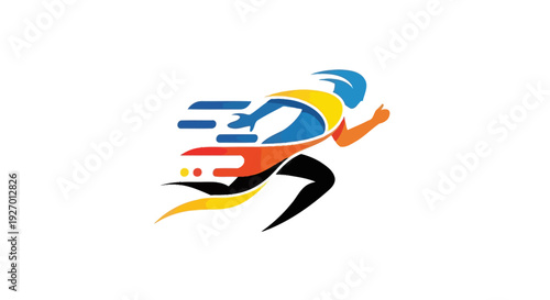 Colorful Running Man Logo Design Element.