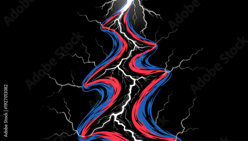 Very beautiful close-up portrait of a dramatic lightning bolt with glowing electric energy, representing sudden power, speed, force, and unstoppable natural strength.