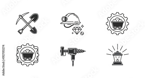 Mining tools and equipment illustrations, perfect for industrial design and concepts.