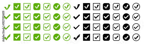Approved icon. Black and green check mark vector icons. Check mark icons . Vector illustration.