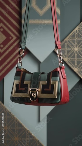 Fashion And Style Concept Designer Handbag Displayed Against Geometric Background.
