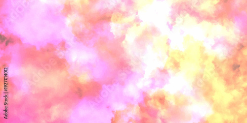 Natural sky beautiful orange texture background. Creative and painted cloudy sky yellow watercolor background. Gradient color splashing on textured paper. 