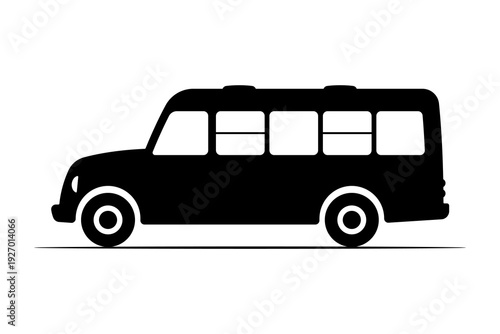 Old bus icon. Black silhouette. Side view. Vector simple flat graphic illustration. Isolated object on a white background.