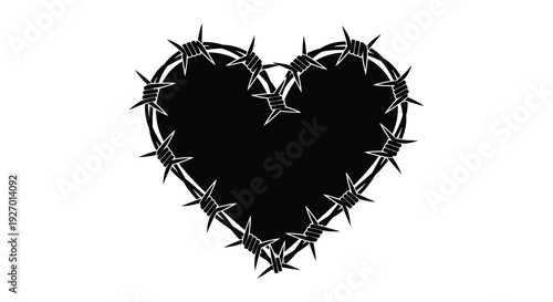 A stark black heart shape is outlined with sharp barbs creating a poignant and contrasting image silhouette