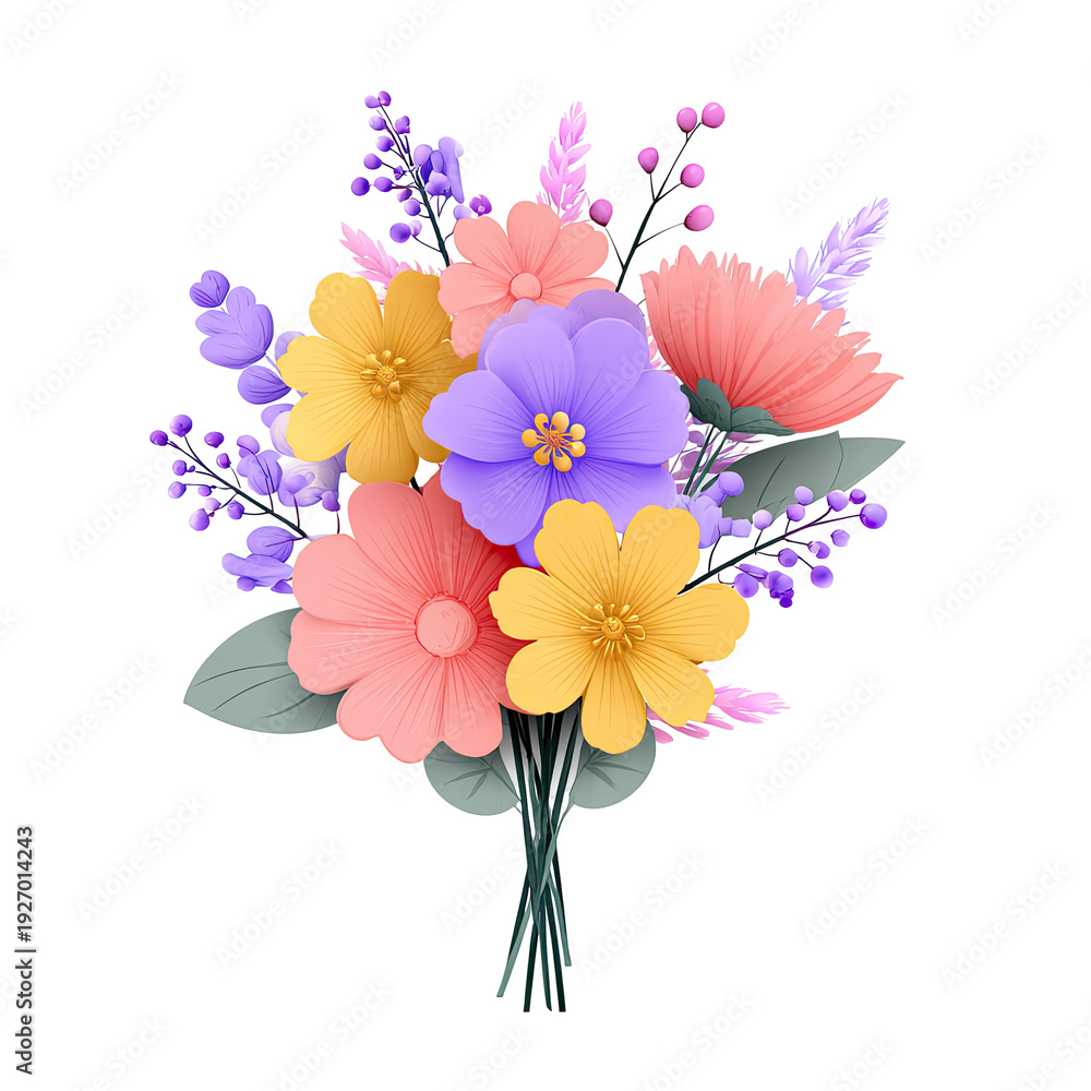 Obraz premium A colorful digital illustration featuring a vibrant bouquet of various blooms