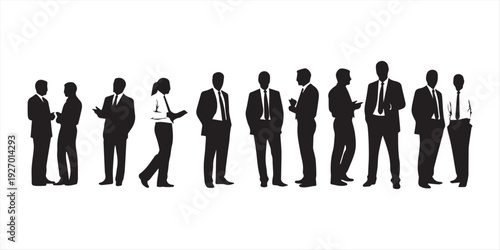Diverse group of people in business attire silhouettes walking and standing