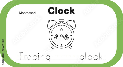 Clock tracing worksheet for kids. Montessori education.