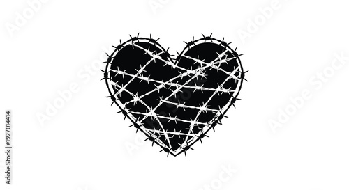 A striking black heart shape is formed with jagged lines creating a dramatic emotional silhouette high quality professional