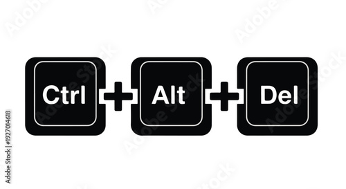 Graphic illustration of Ctrl, Alt, and Del keyboard keys on a white background, with a minimalist design.