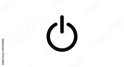 A simple black power button icon is displayed against a white background a stark silhouette high quality professional