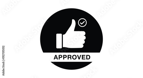 A black circular graphic features a white hand giving a thumbs up with the word approved silhouette