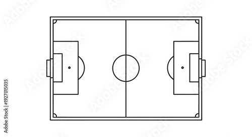 An aerial view depicts a soccer field with marked boundaries and goalposts a clean silhouette high quality professional