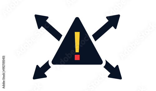 Warning sign with arrows pointing in multiple directions