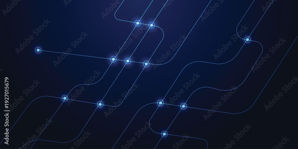 Obraz premium Neon Blue Circuit Lines on Dark Background – Futuristic Digital Tech Network Art