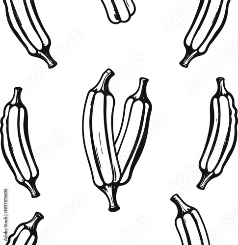 Minimalist frozen okra pieces vector sticker, bold black thick clean outline, pure white background, isolated object 1