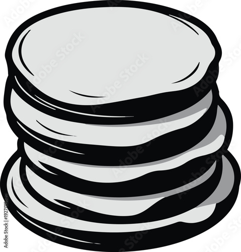 Minimalist frozen pancake stack vector sticker, bold black thick clean outline, pure white background, isolated object 1