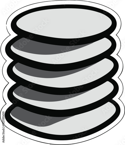 Minimalist frozen pancake stack vector sticker, bold black thick clean outline, pure white background, isolated object
