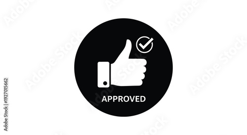 A striking black circle displays a white thumbs up and approved text a bold silhouette high quality professional detailed