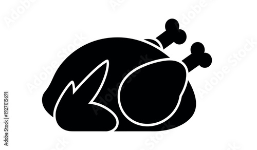 Black silhouette of a roasted turkey with white outline on a plate