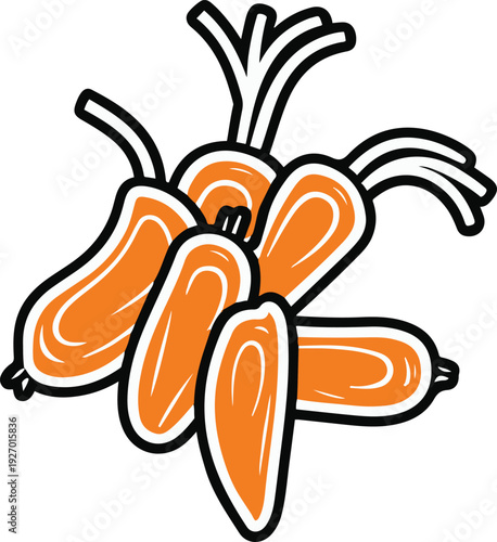  Minimalist frozen carrot slices cluster vector sticker, bold black thick clean outline, pure white background, isolated object 1