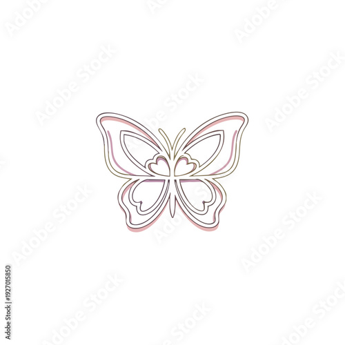 Hand drawn illustration of a butterfly with delicate wings, a beautiful insect design viewed from the front, showcasing intricate details