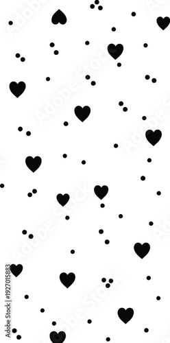 A collection of black hearts and dots on a white background displayed attractively