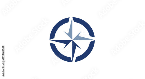 Blue Compass Rose Navigation Symbol Icon.