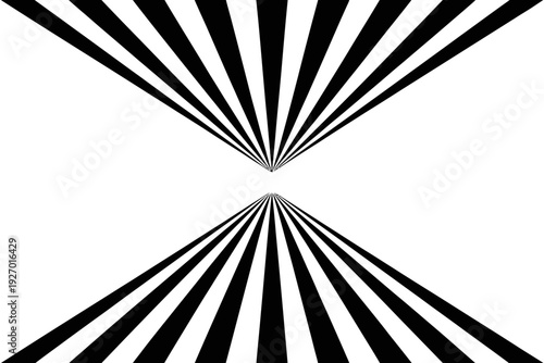 A black and white optical illusion with converging lines in perspective