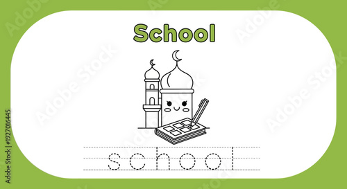 Cute school building coloring page for kids