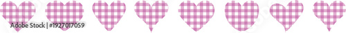 Pink gingham heart border vector pattern. Cute checkered love trim on white background. Romantic Valentine design for cards and wedding decor.