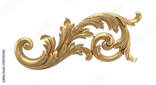 Ornate golden baroque flourish with diamonds on a, transparent background