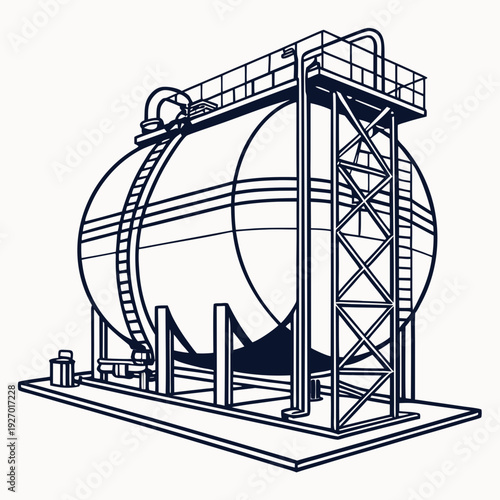 A large metal tank with a platform on top