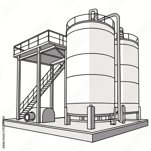 Industrial storage tanks with staircase and platform