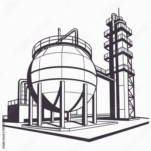 A large industrial structure with a dome and tower