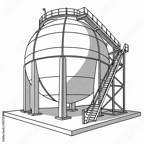 A large metal sphere with a staircase and platform