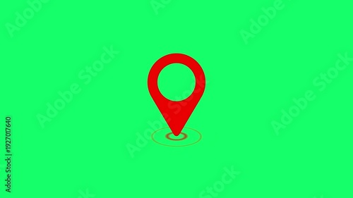 Red location pin icon animation on green screen background for easy keying.