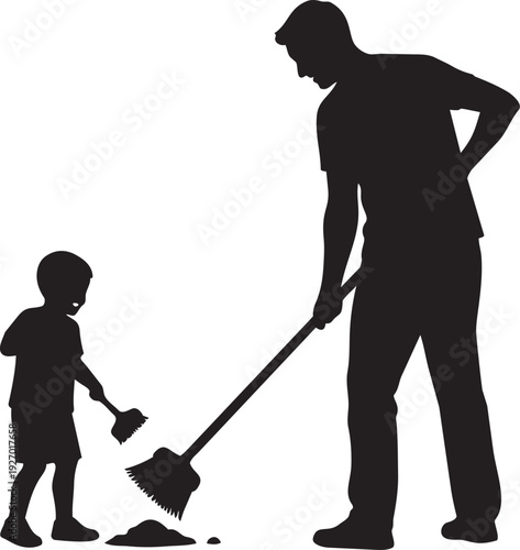 Child Helping Parent Sweep with Small Broom