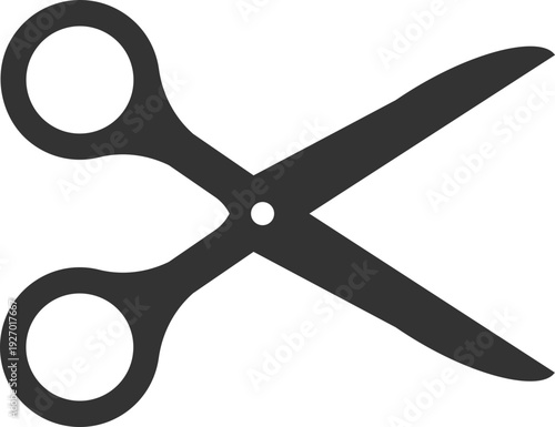 A minimalist, dark gray icon representing a pair of scissors, perfect for design projects needing a clean cutting tool symbol